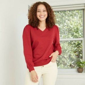 Womens Balloon Sleeve V-neck Sweatshirt - Knox Ros